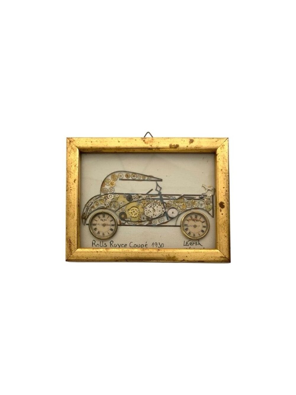 Vintage 1970s L. Kersh Signed Watch Gear Art Collage 1930 Rolls Royce Coupé Car